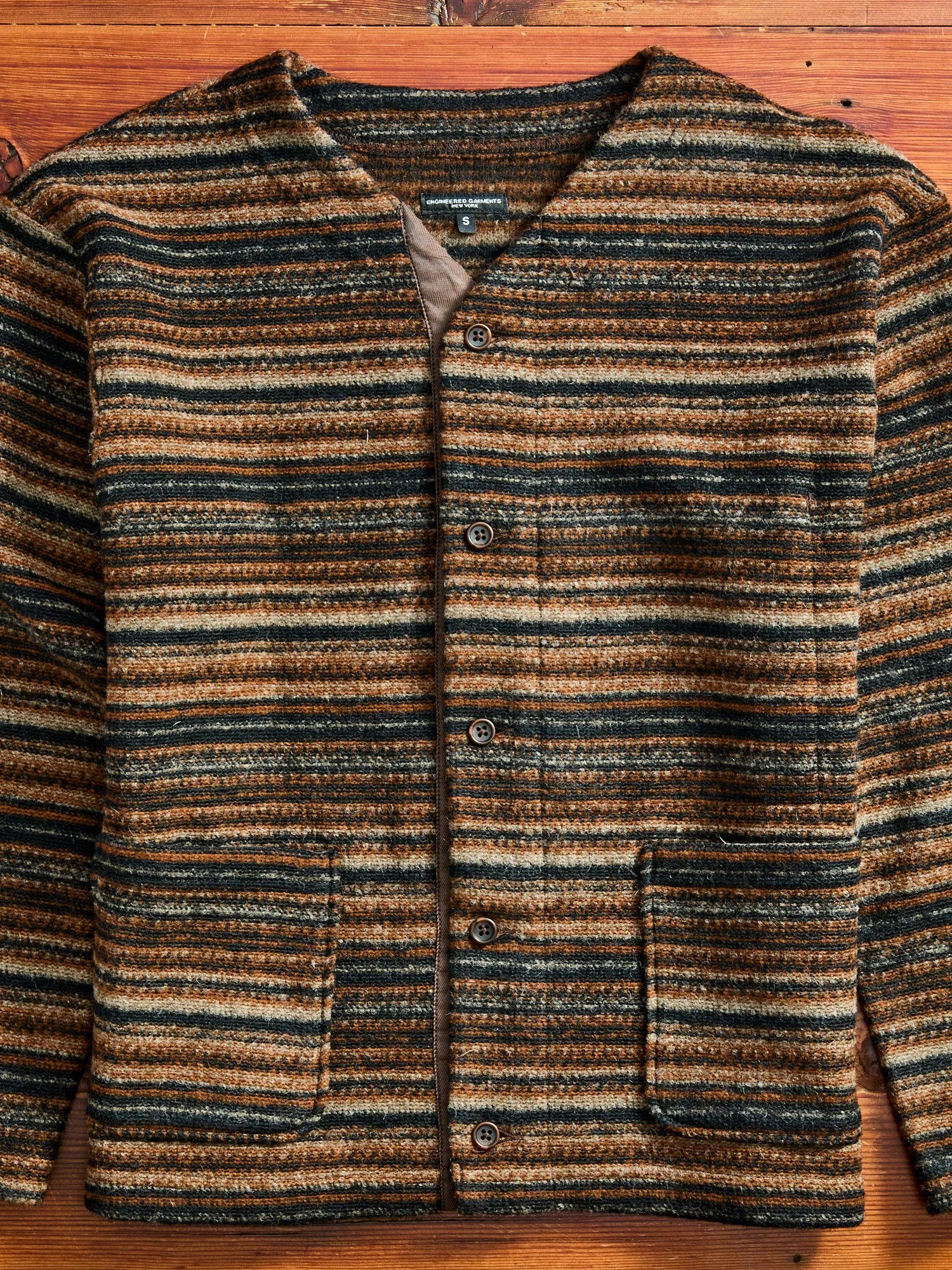 Fair Isle Knit Cardigan Sweater in Brown Stripe