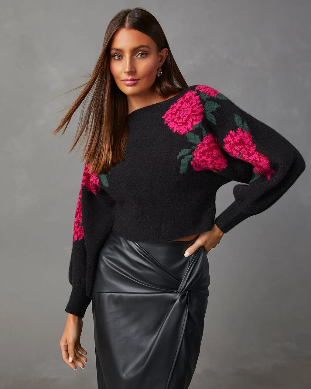 Fall Roses Floral Pullover Sweater