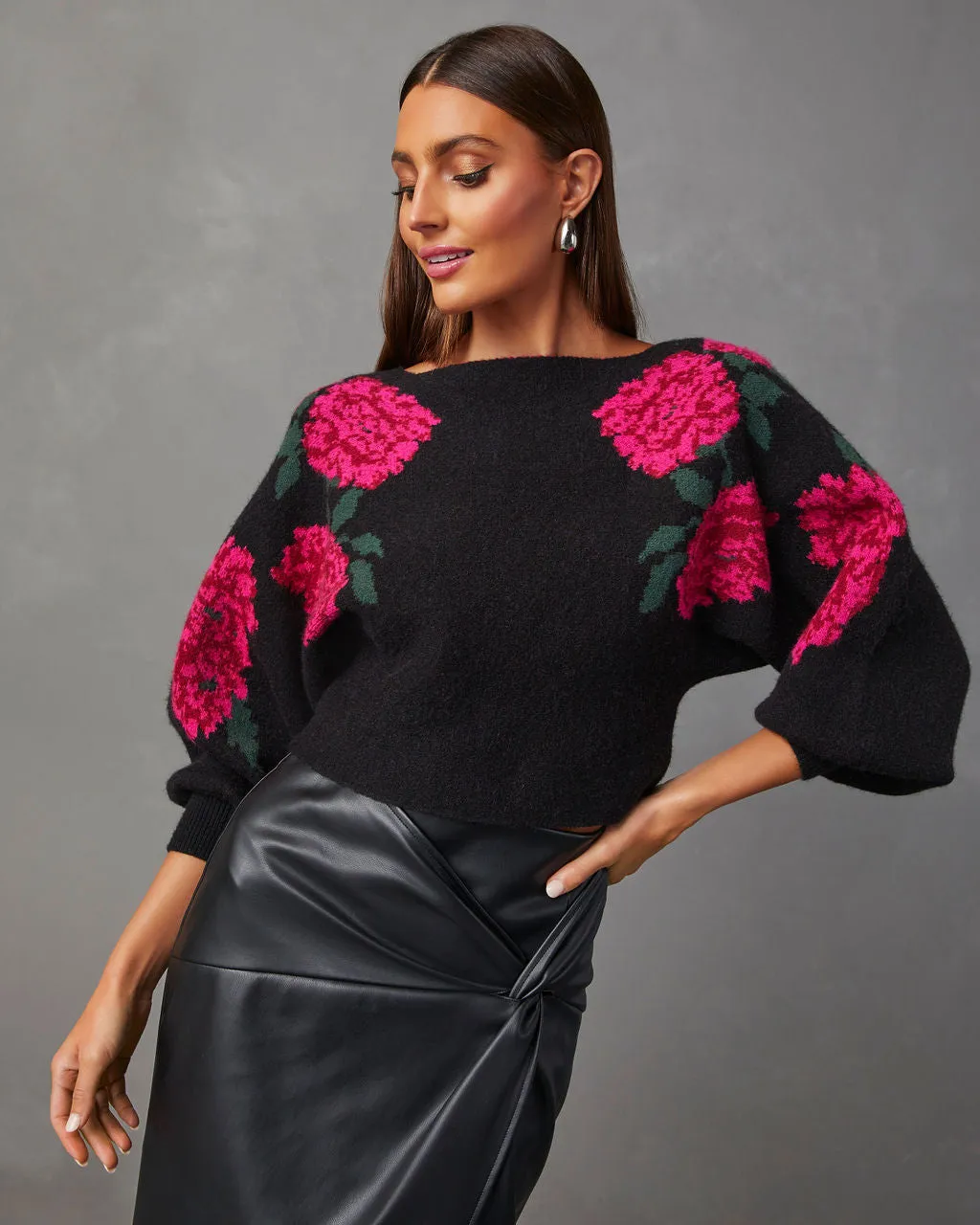 Fall Roses Floral Pullover Sweater