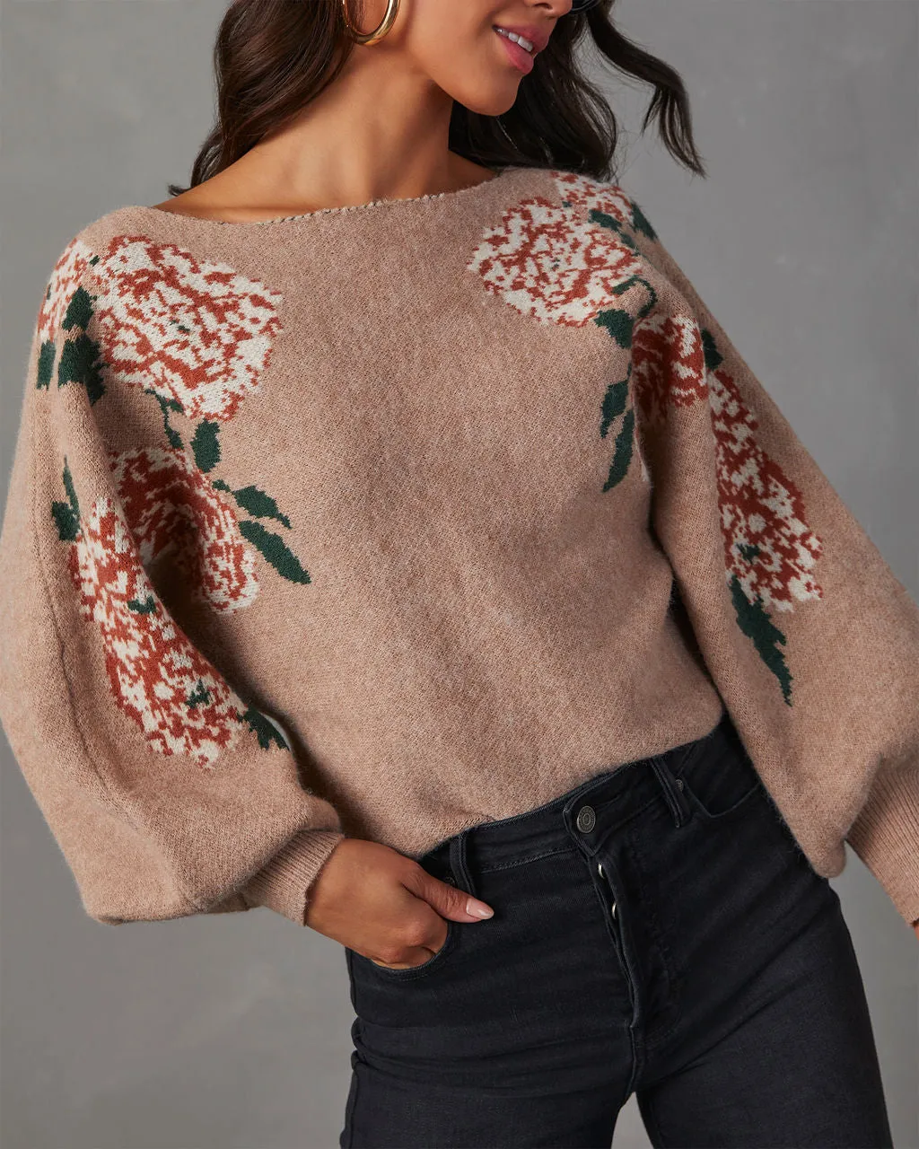 Fall Roses Floral Pullover Sweater