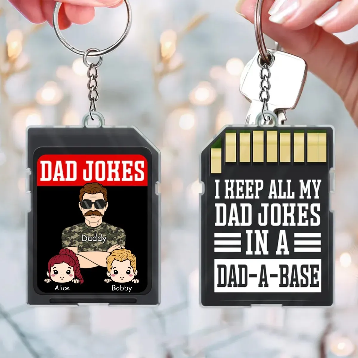 Family - I Keep All My Dad Jokes In A Dad-A-Base - Personalized Acrylic Keychain