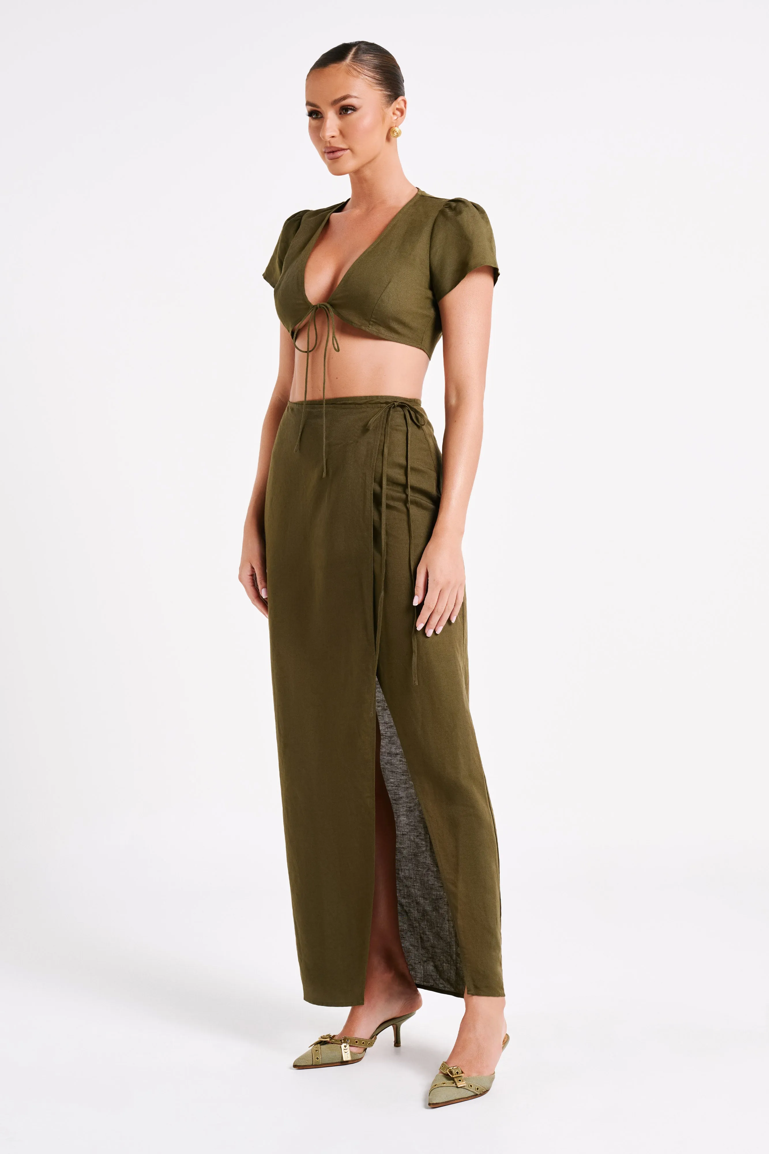 Fatima Linen Crop Top - Khaki