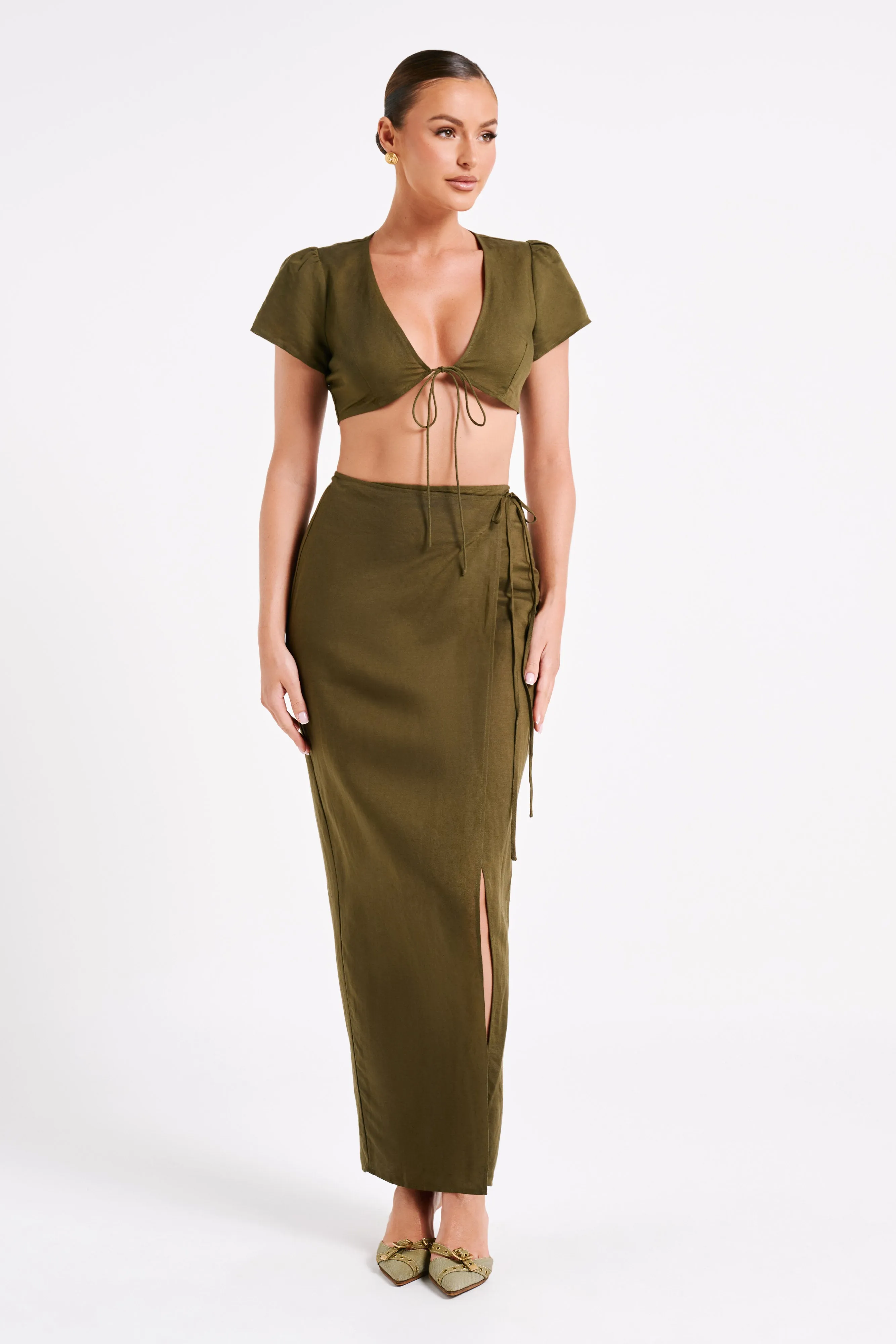 Fatima Linen Crop Top - Khaki