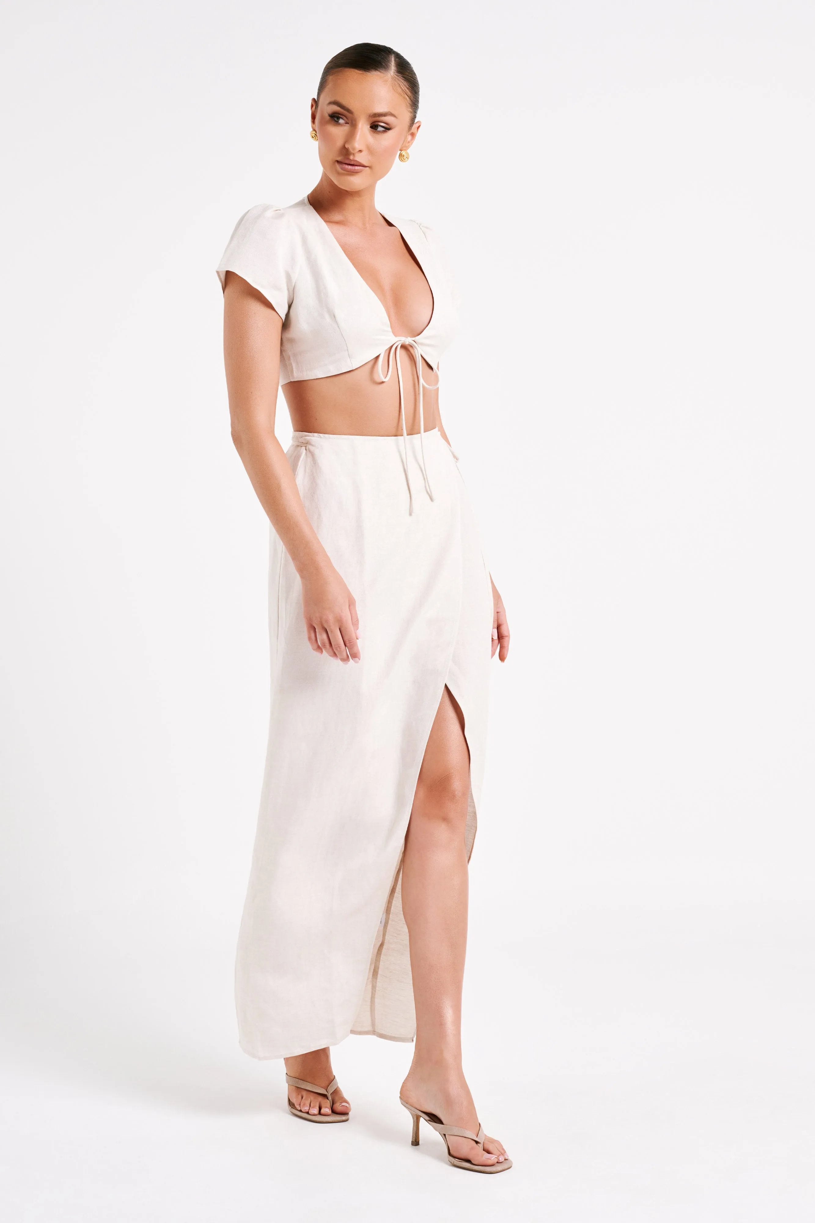 Fatima Linen Crop Top - Natural