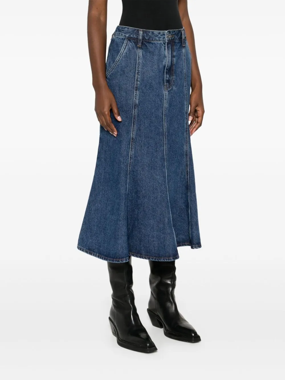 Flared Denim Midi Skirt