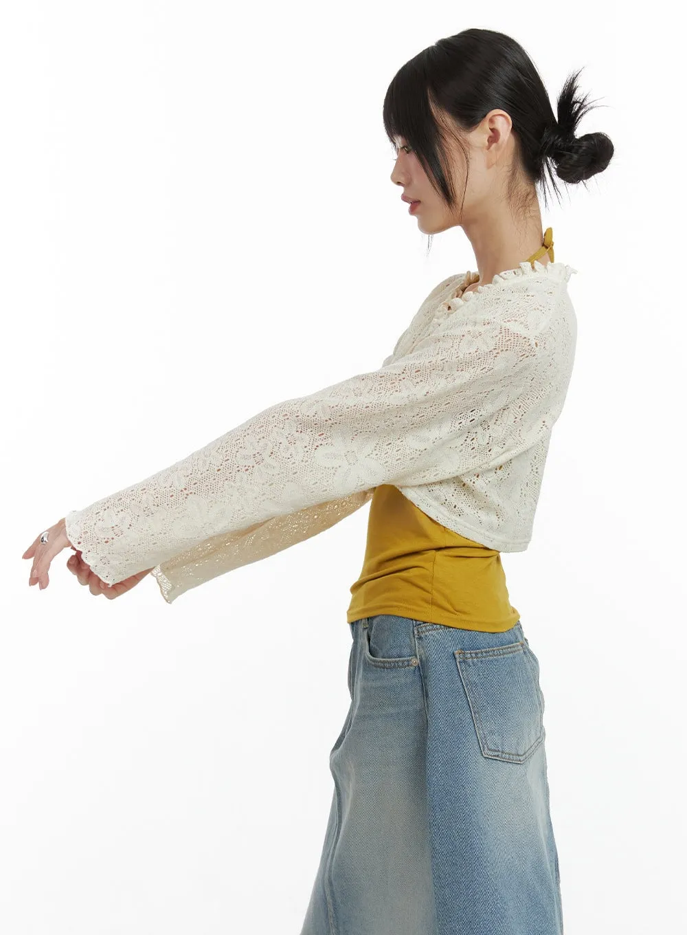 Floral Drill Bolero Cardigan CL412