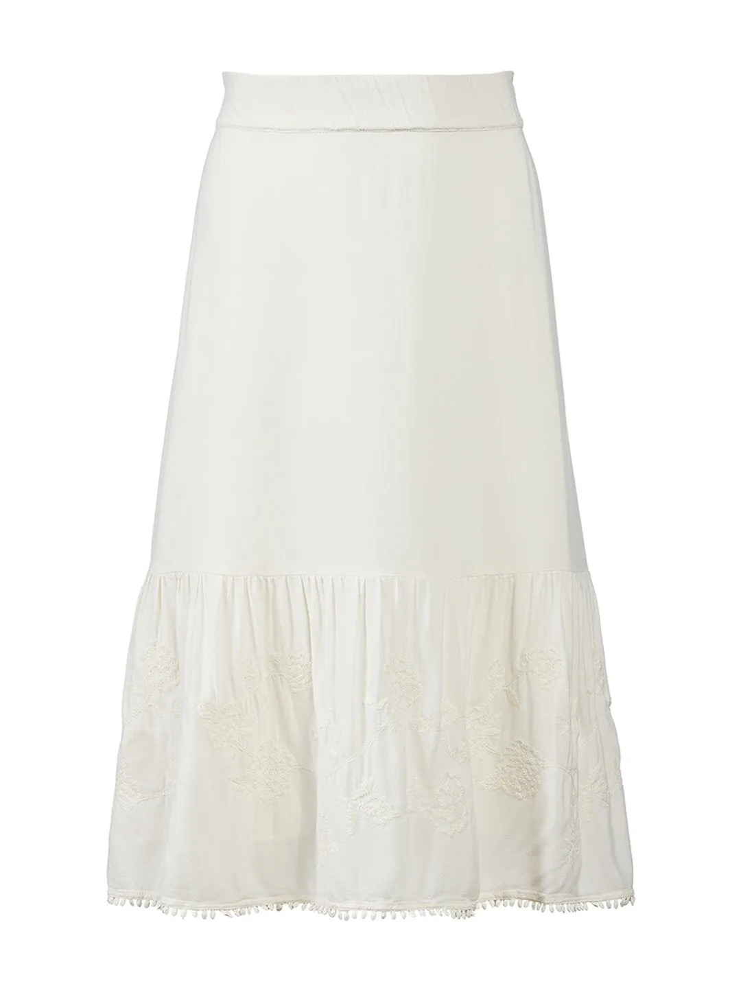 Floral Embroidered Tiered Midi Skirt in Whisper White