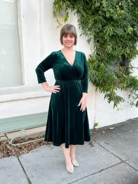 Forest Green Velvet Midi Dress