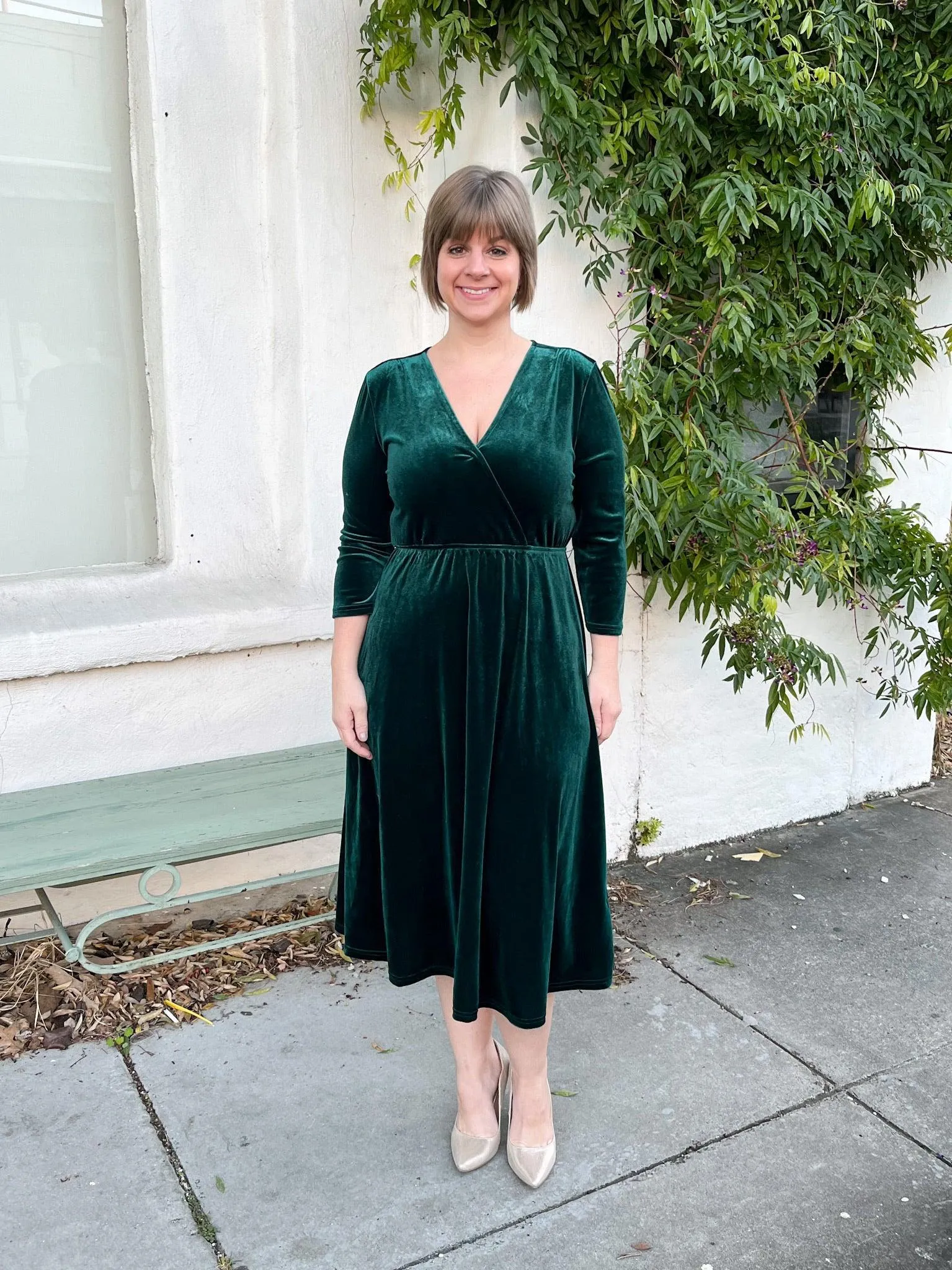 Forest Green Velvet Midi Dress