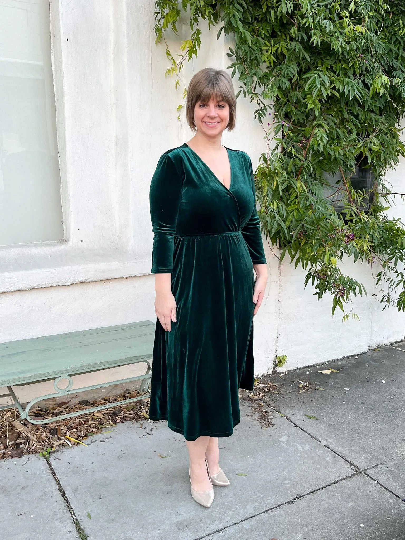 Forest Green Velvet Midi Dress