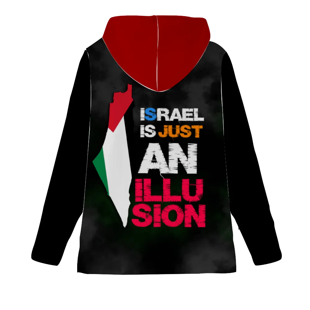 Free Palestine Unisex Hoodies Novelty with Zipper - Black