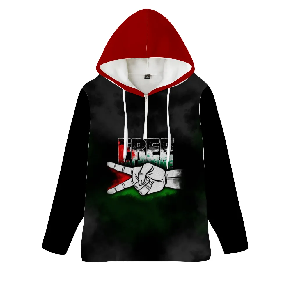 Free Palestine Unisex Hoodies Novelty with Zipper - Black