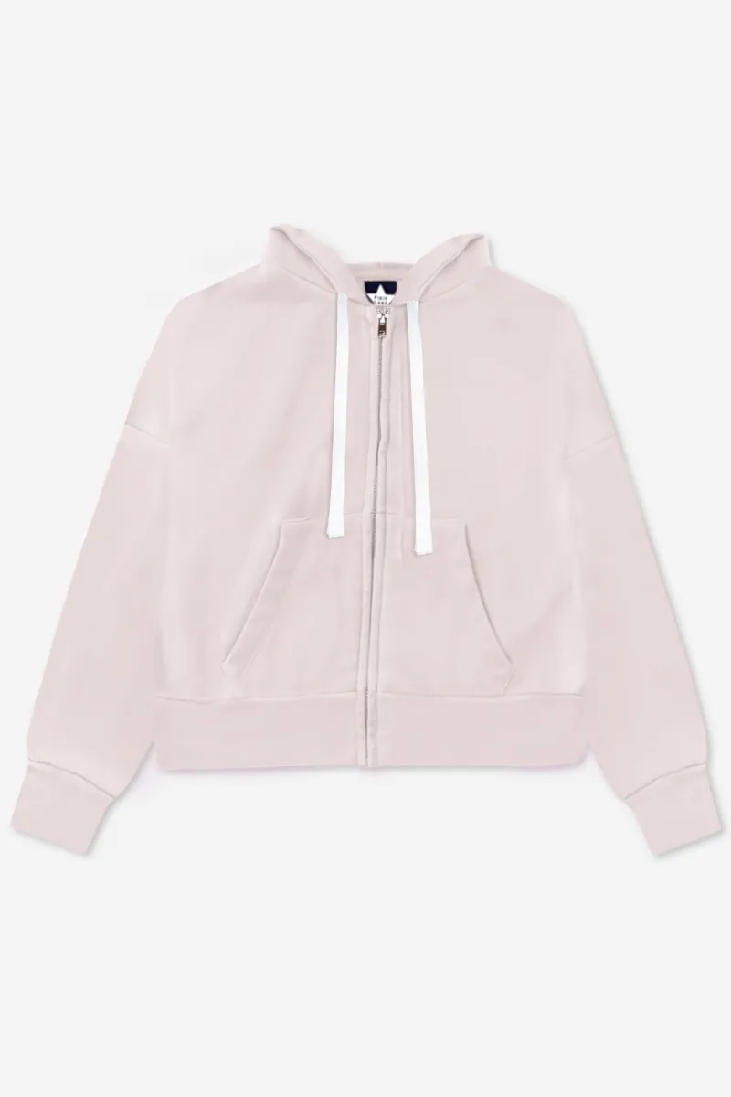 French Terry Luxe Drop Shoulder Zip Hoodie - Latte