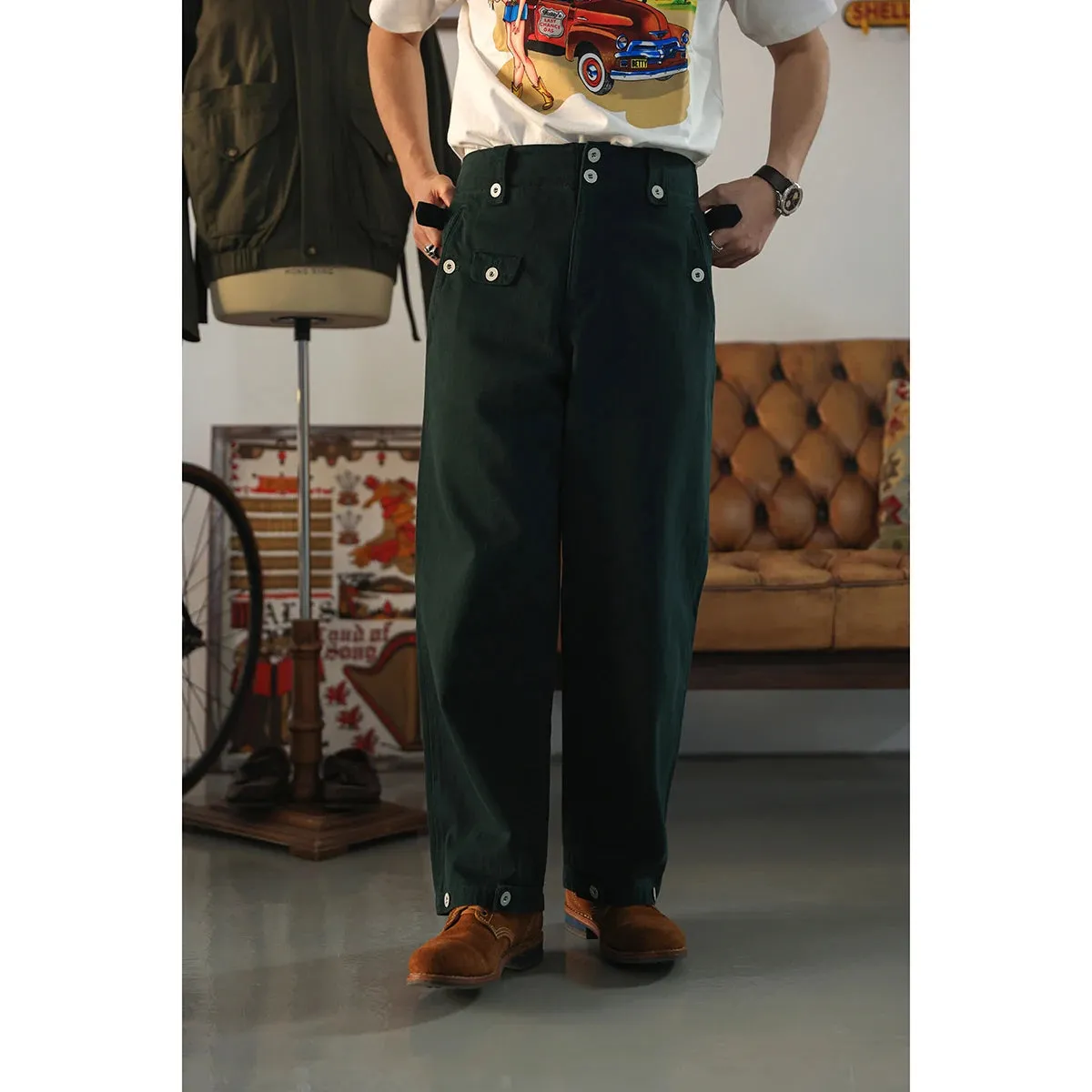 German M40 Retro Army Chino Men's Cargo Trousers - Straight Fit