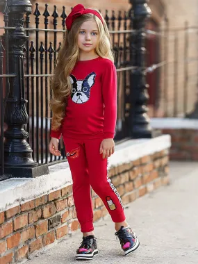 Girls Animal Applique Sweatshirt & Sweatpants Set