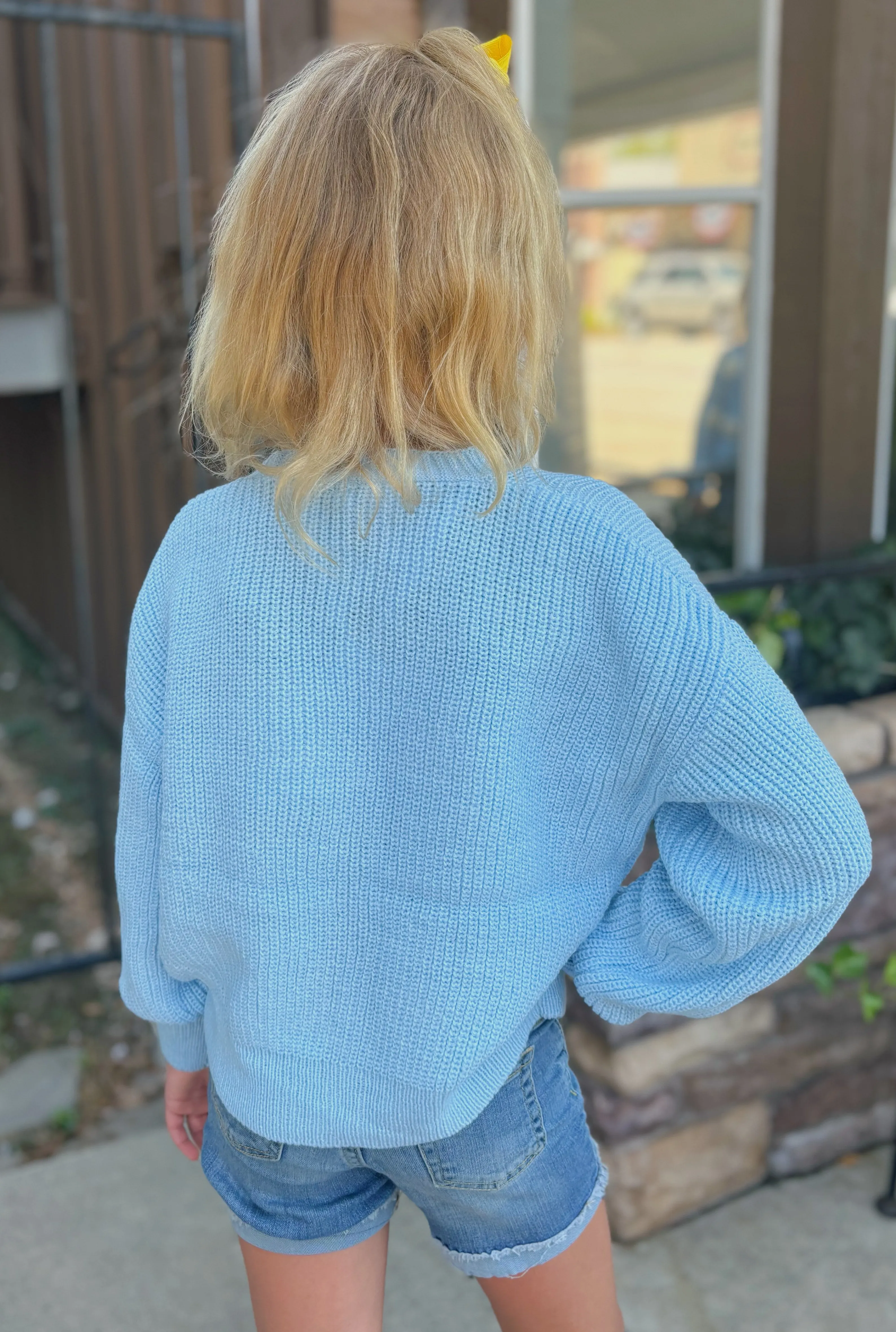 GIRL'S BLUE FLOWER SWEATER