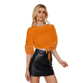 Gold Mid Sleeve Drawstring Hem Top - Orange