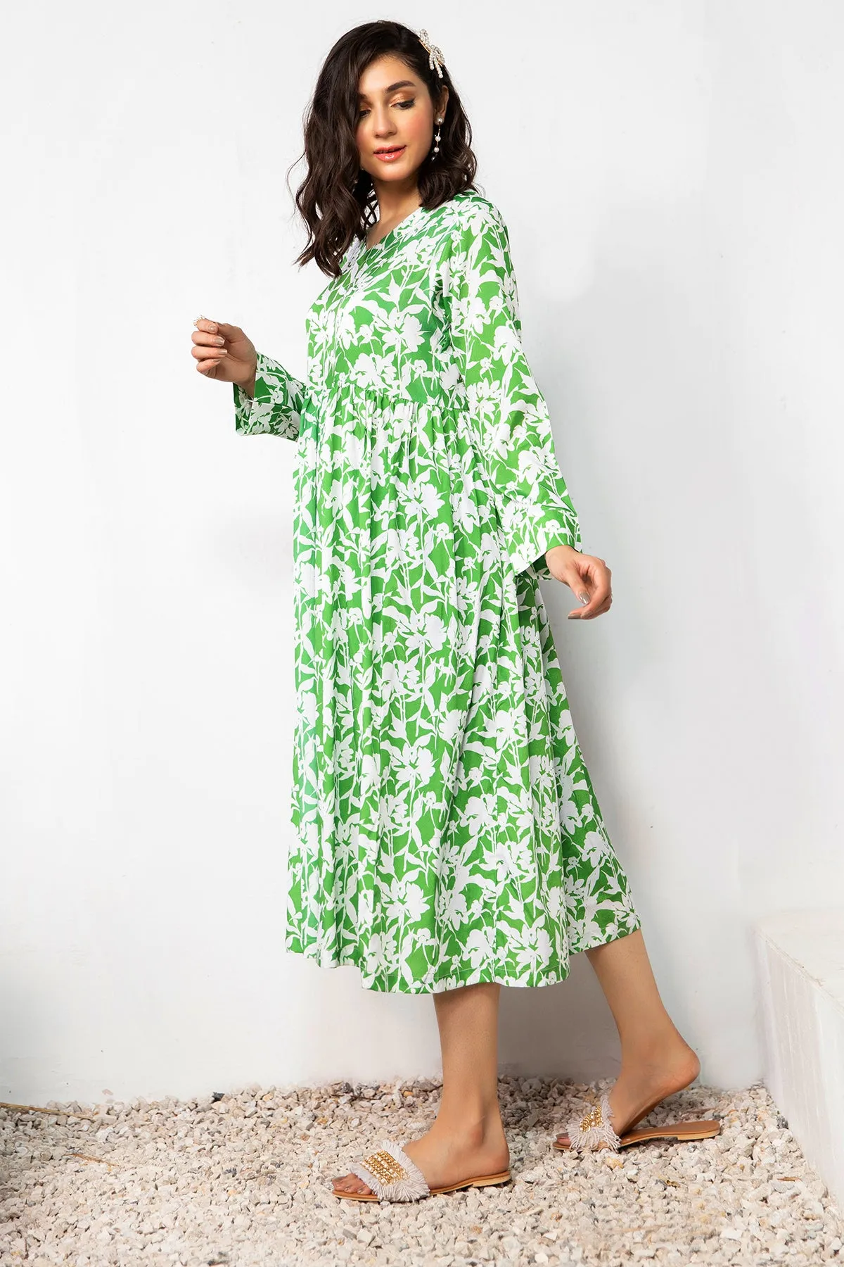 Green Floral Dress - A21 - WD00005