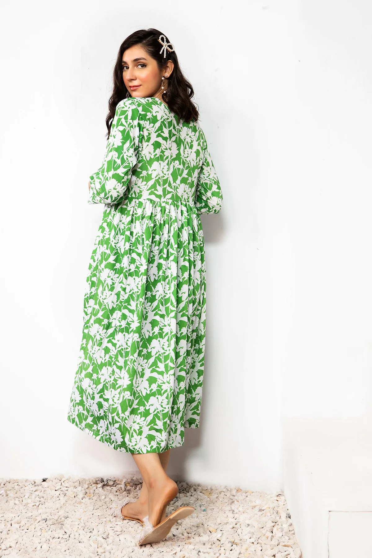 Green Floral Dress - A21 - WD00005