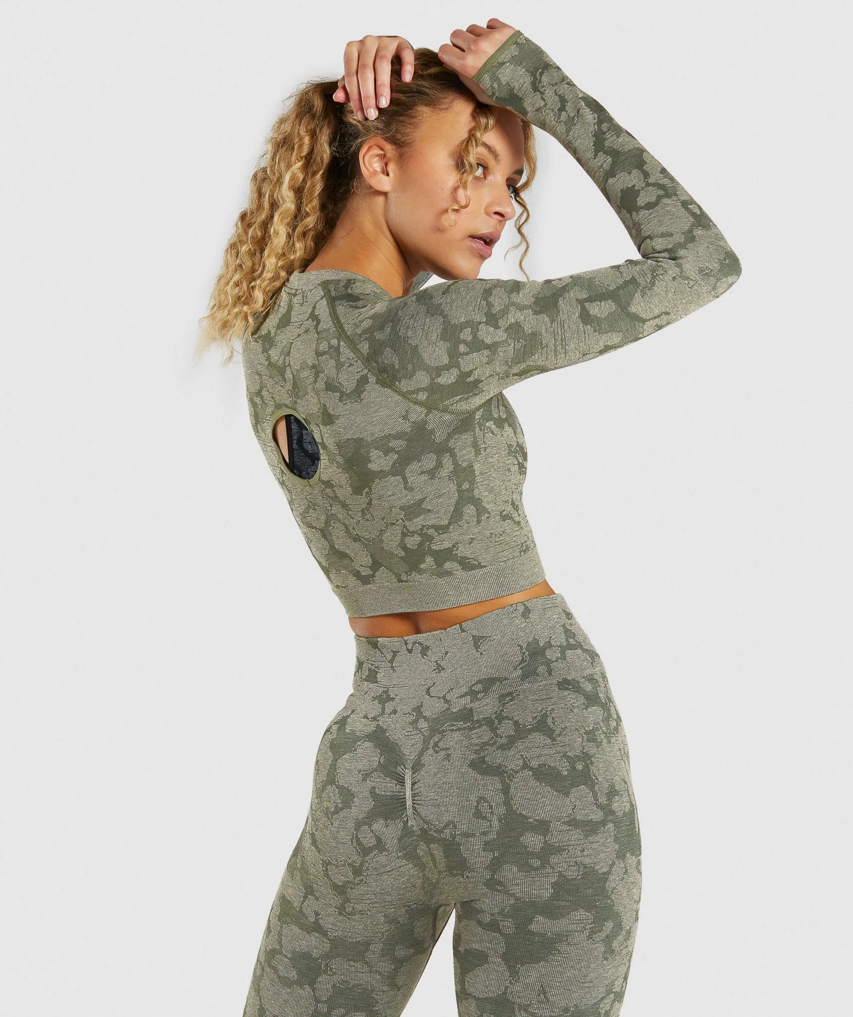 Gymshark Adapt Camo Seamless Long Sleeve Crop Top - Green