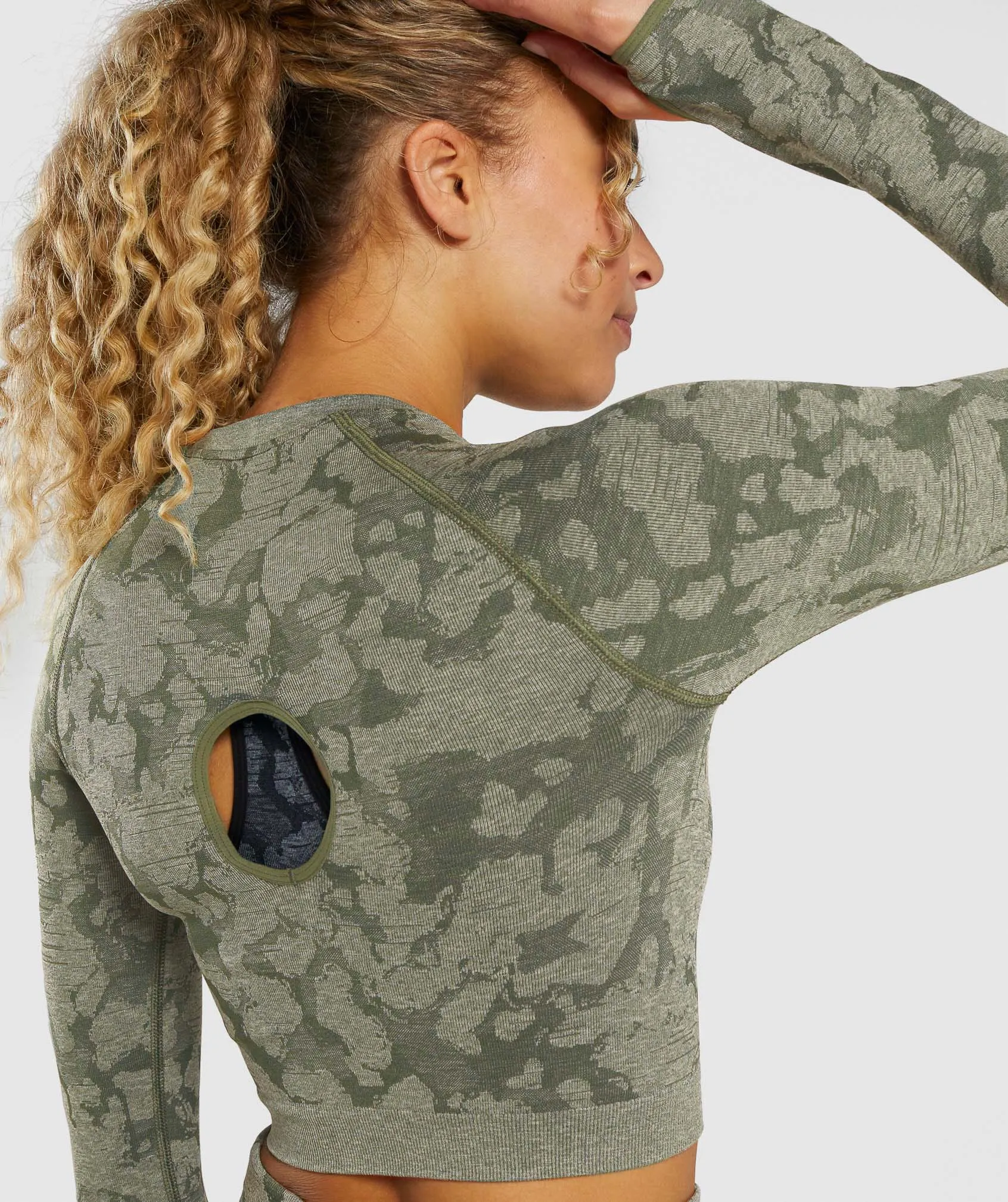 Gymshark Adapt Camo Seamless Long Sleeve Crop Top - Green