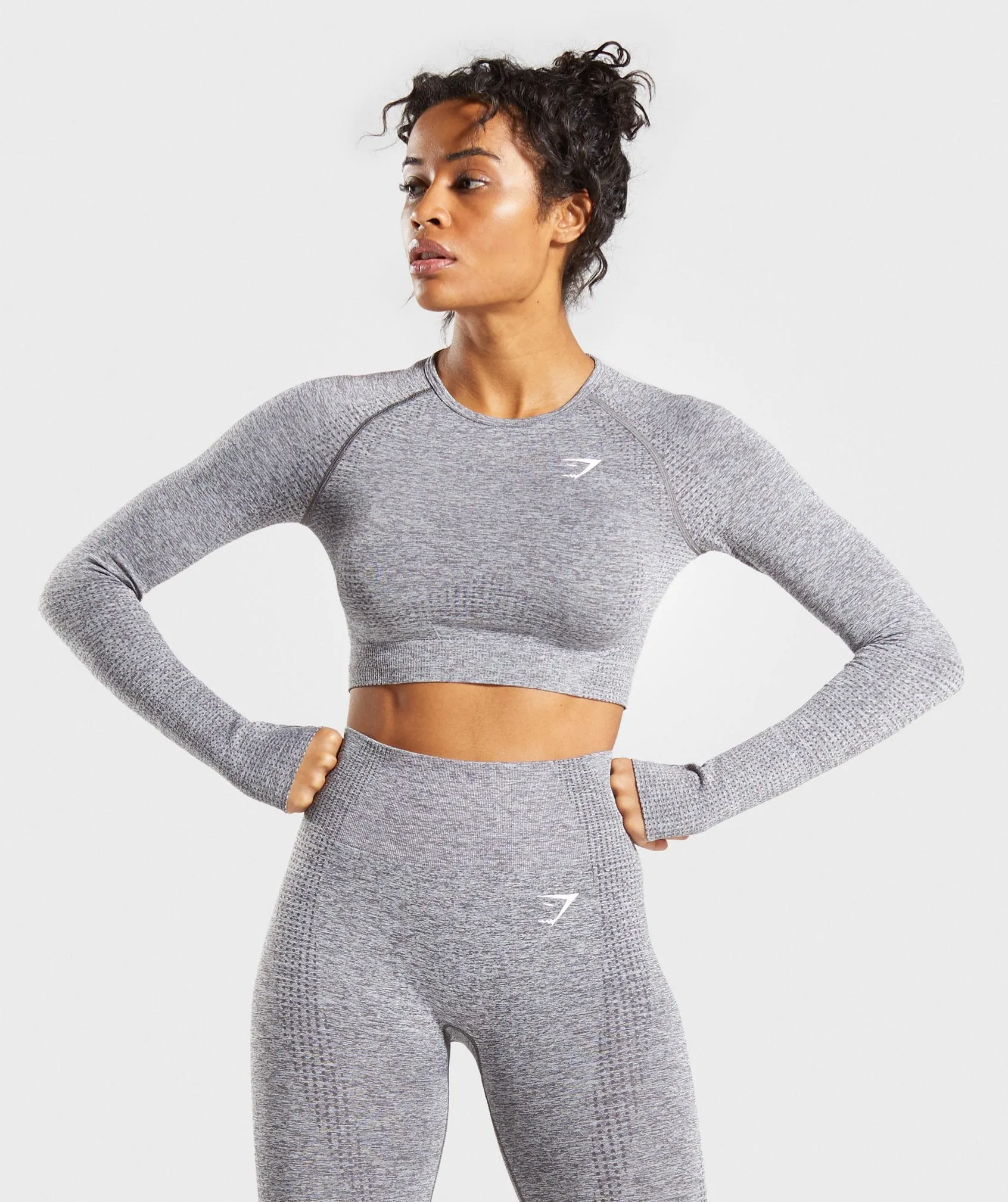 Gymshark Vital Seamless Long Sleeve Crop Top - Smokey Grey Marl