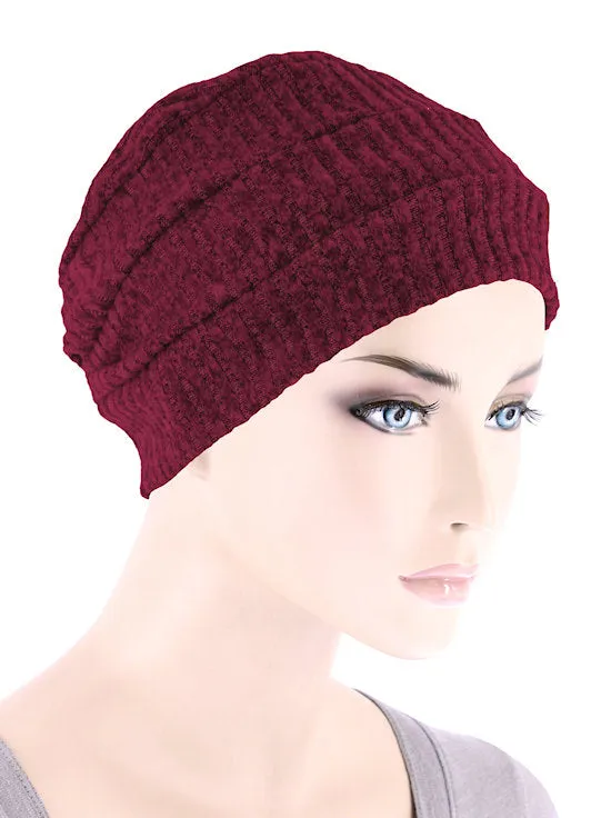 H150-BURGUNDYRIBBED#Winter Cloche Bow Hat Burgundy Ribbed