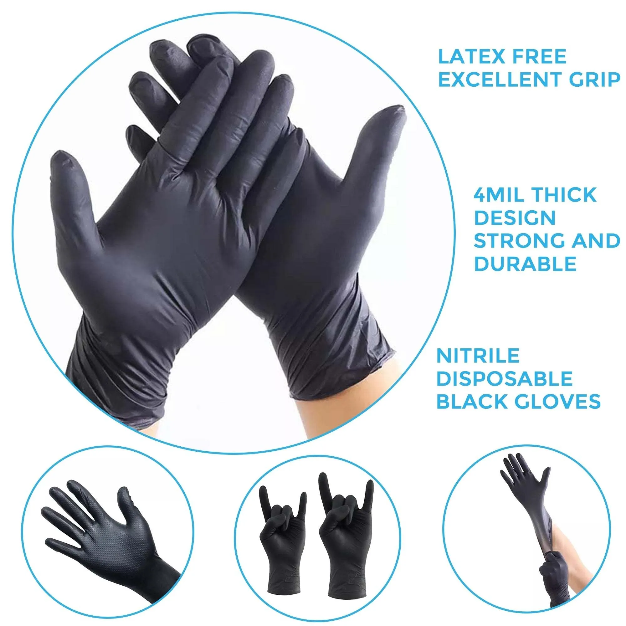 HandCare Black Nitrile Gloves - Exam Grade, Powder Free (4 Mil), 100 Gloves (1 Box)