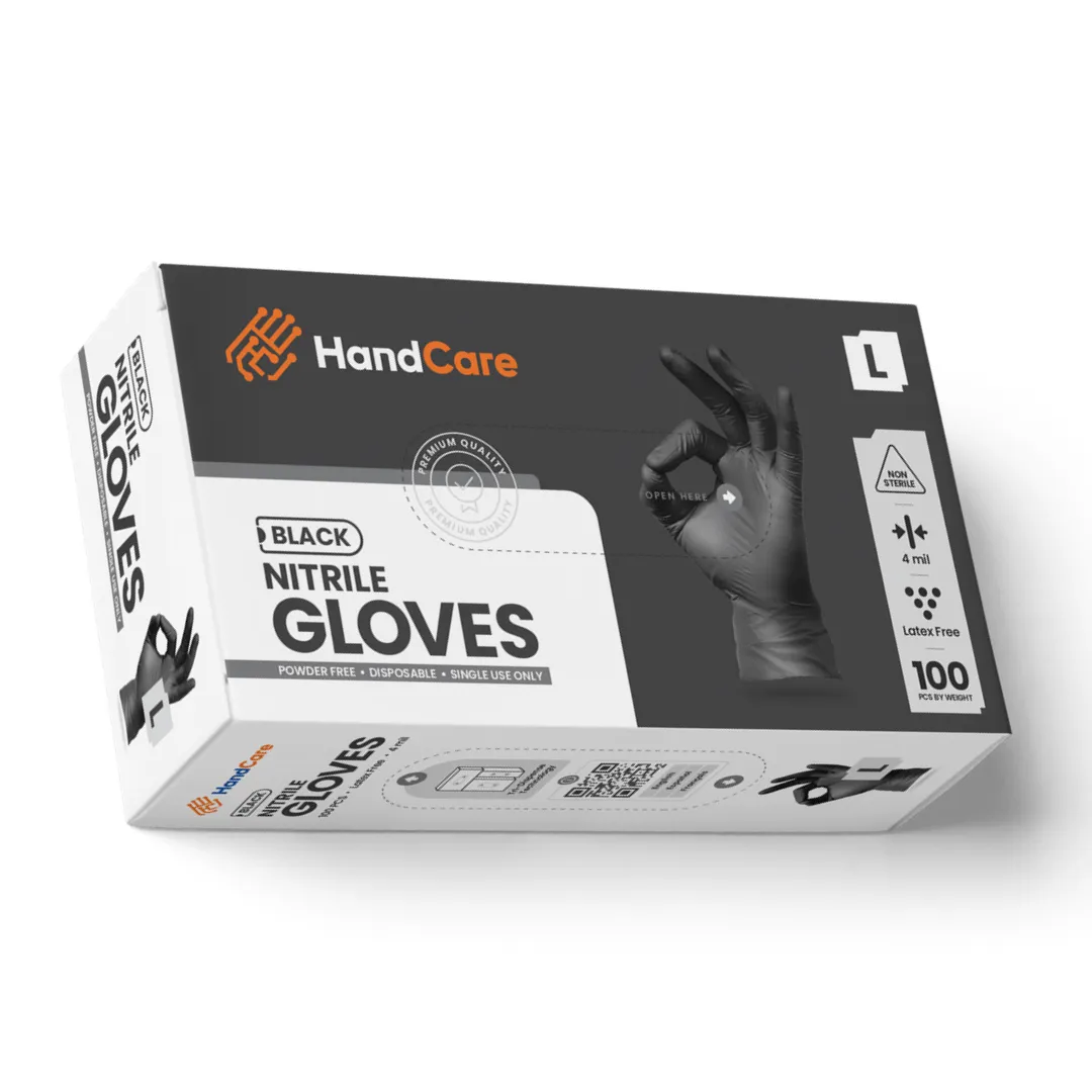 HandCare Black Nitrile Gloves - Exam Grade, Powder Free (4 Mil)