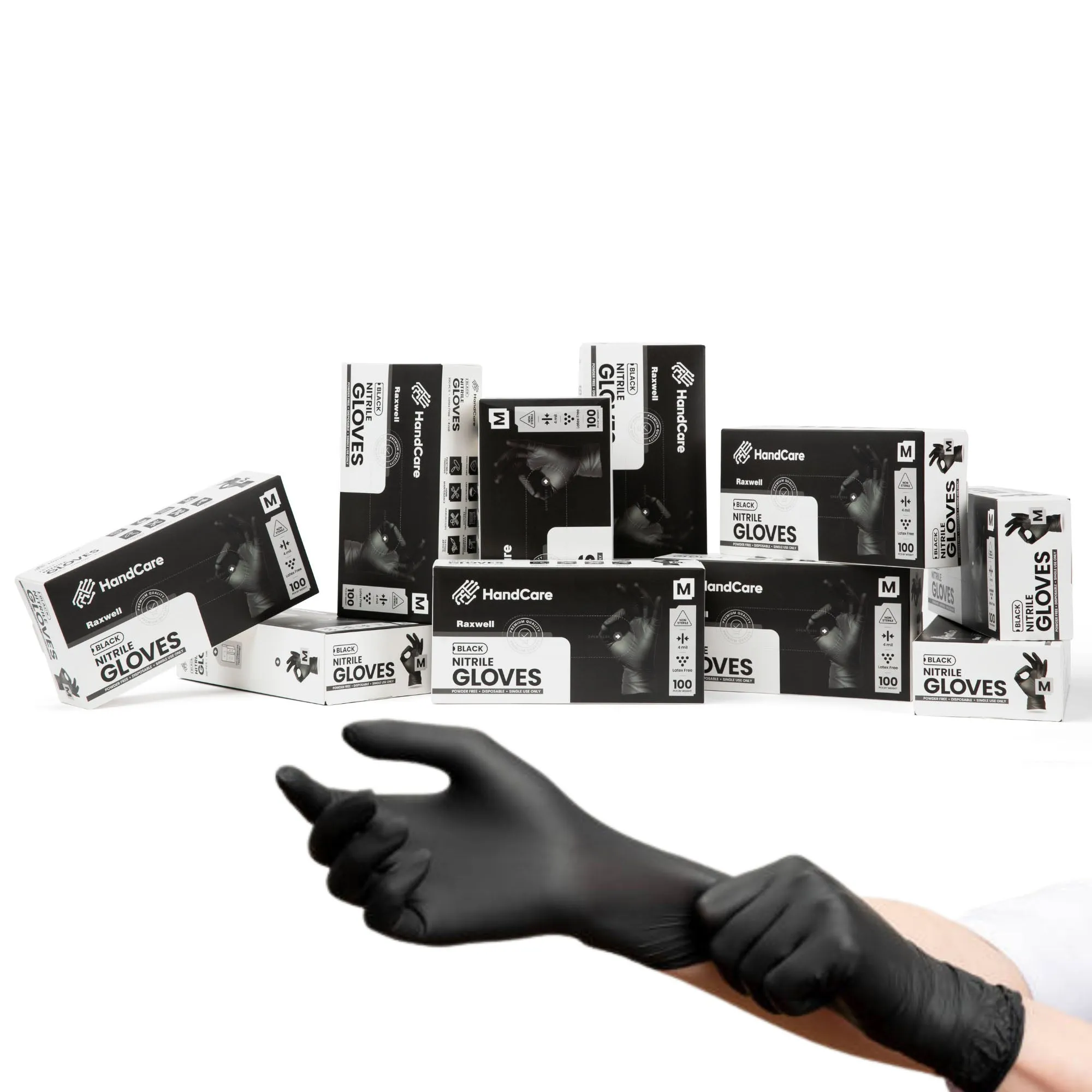 HandCare Black Nitrile Gloves - Exam Grade, Powder Free (4 Mil)