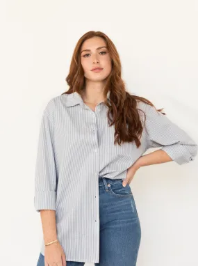 Harris Oversized Button Down Shirt - Blue White Stripe