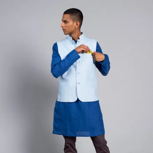 Haven Light Blue Linen Nehru Jacket