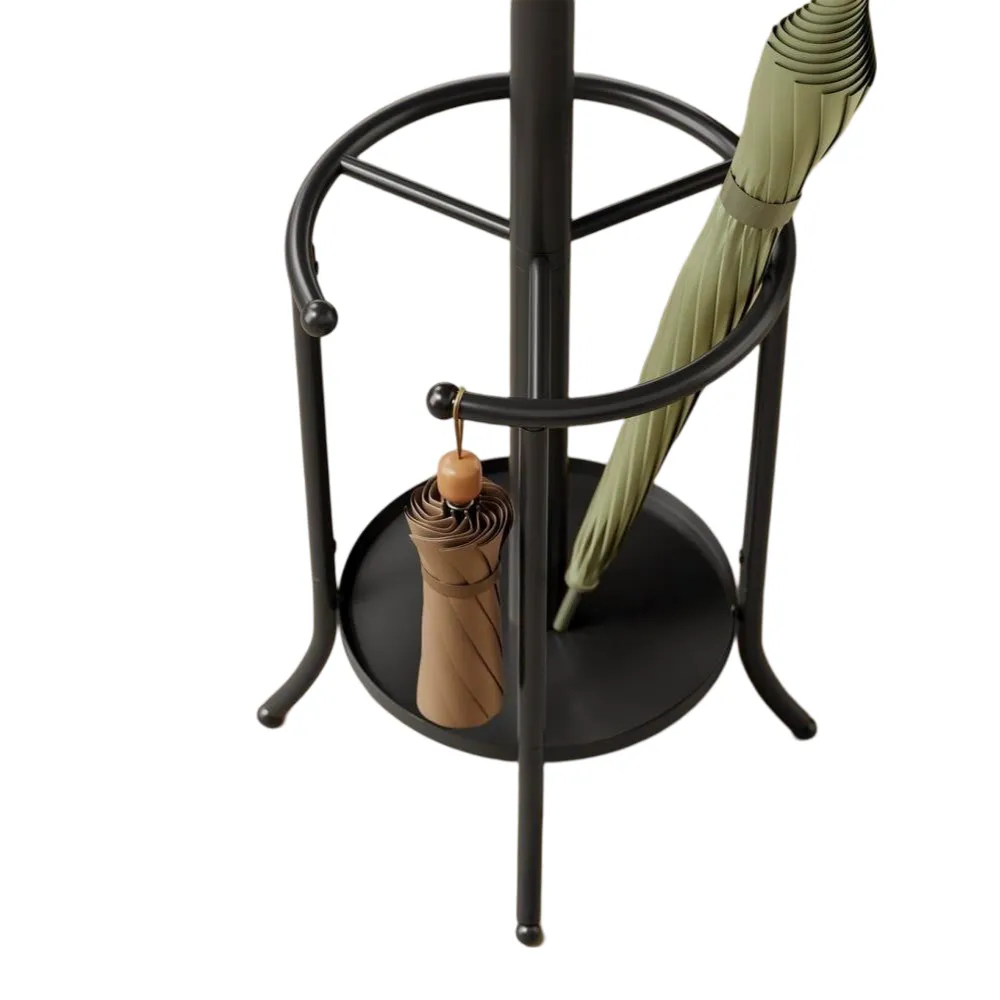 Heavy Duty Black Metal Coat Rack with Umbrella Holder