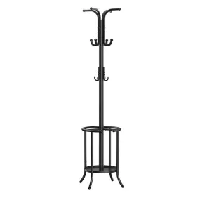 Heavy Duty Black Metal Coat Rack with Umbrella Holder