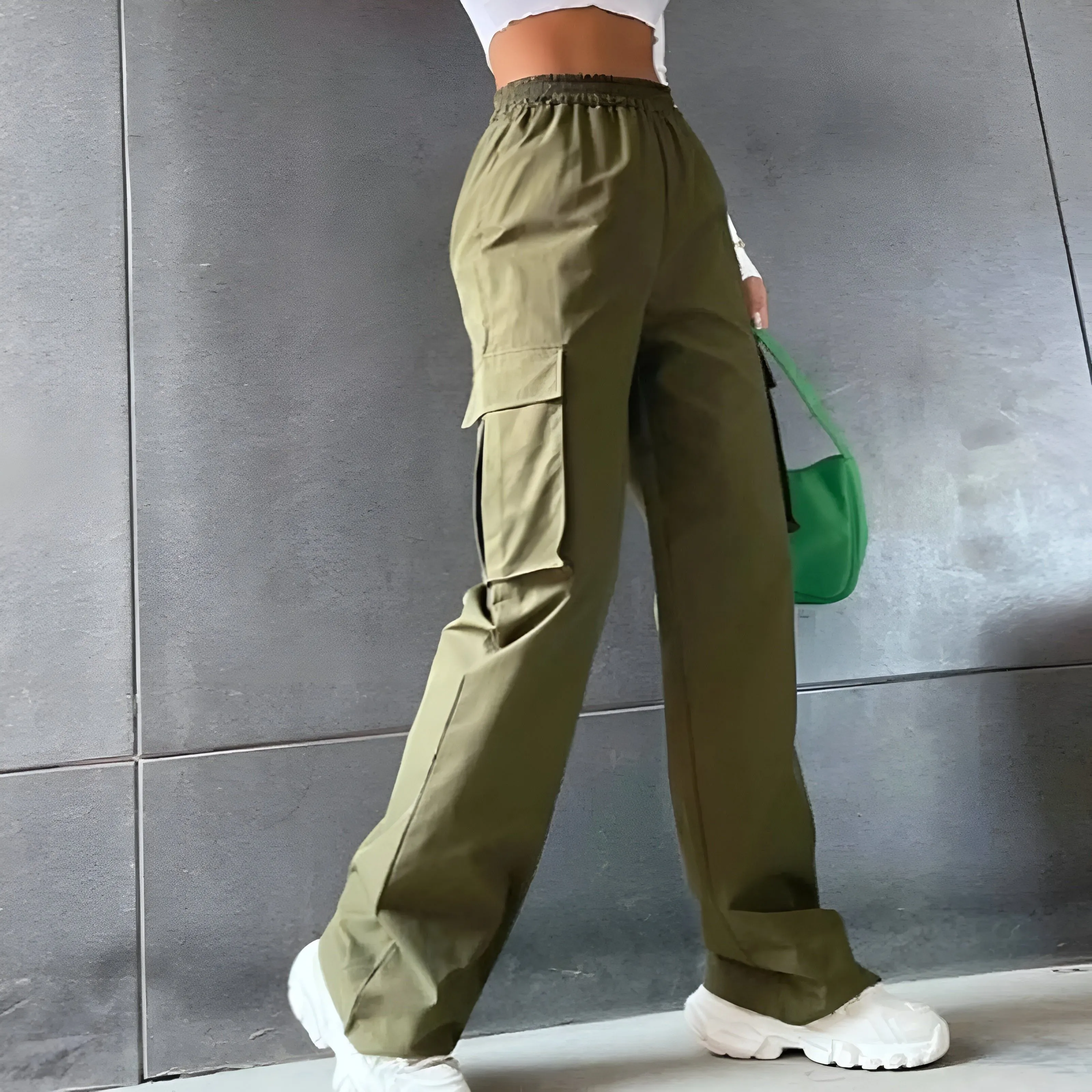 Helga Pants - Hohe Taille Weites Bein Cargohose für Frau