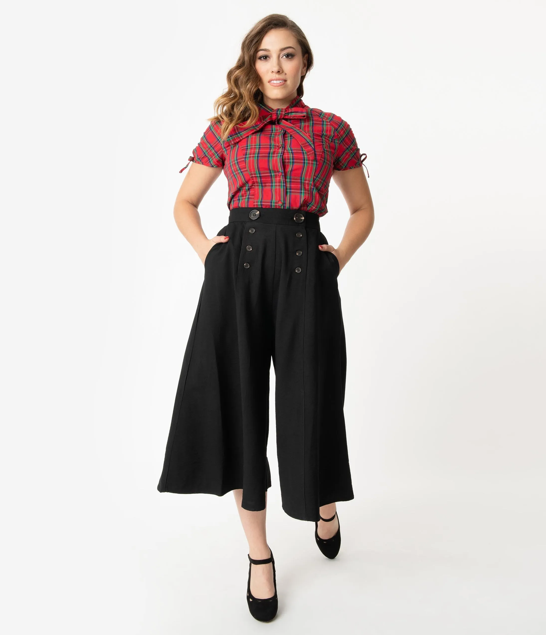 Hell Bunny 1950s Style Black High Waist Nautical Murphy Culottes