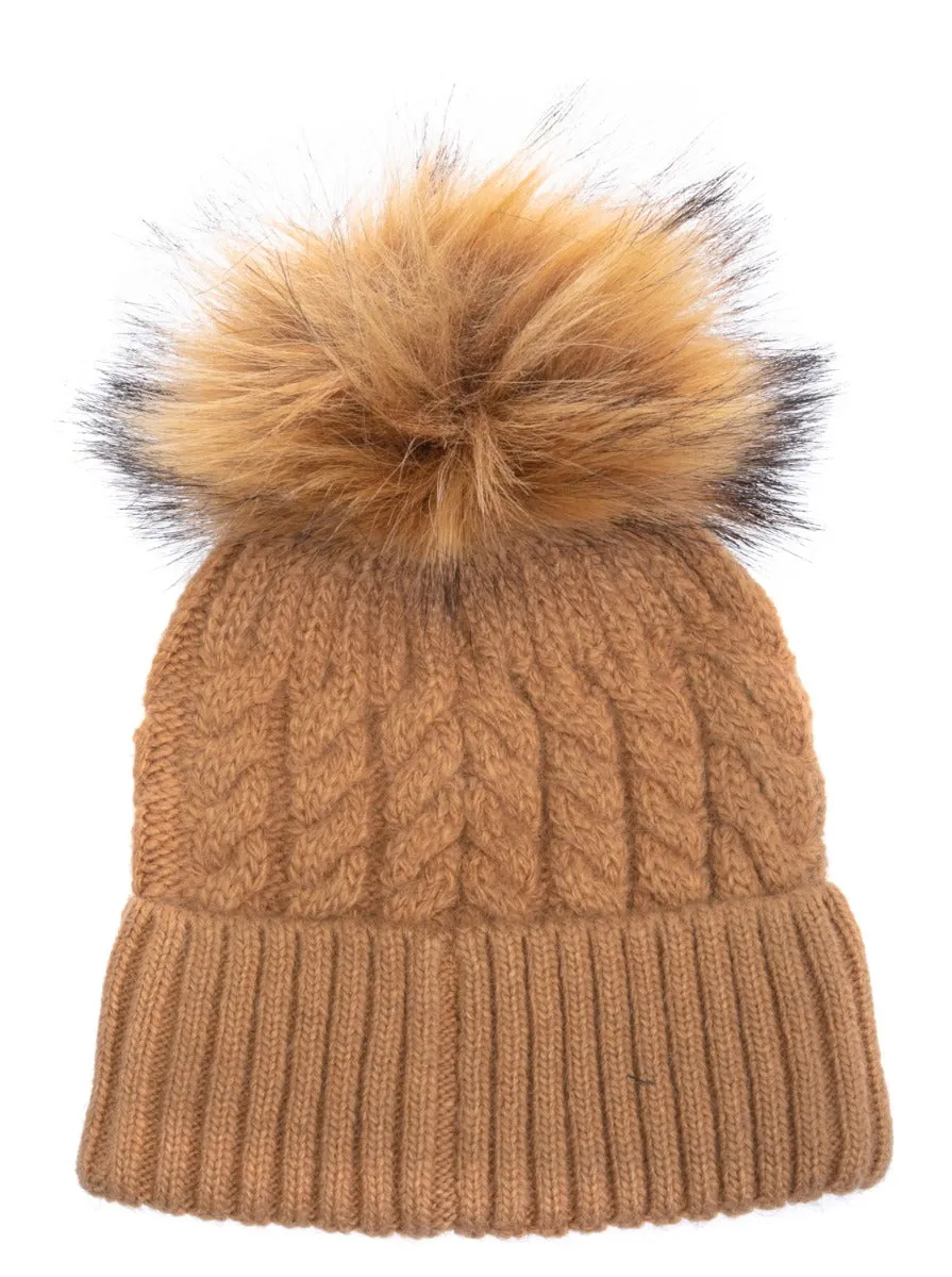 Holland Cooper Windsor Ladies Bobble Hat in Camel Marl