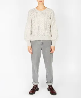 Honeysuckle Cropped Aran Sweater Silver Marl