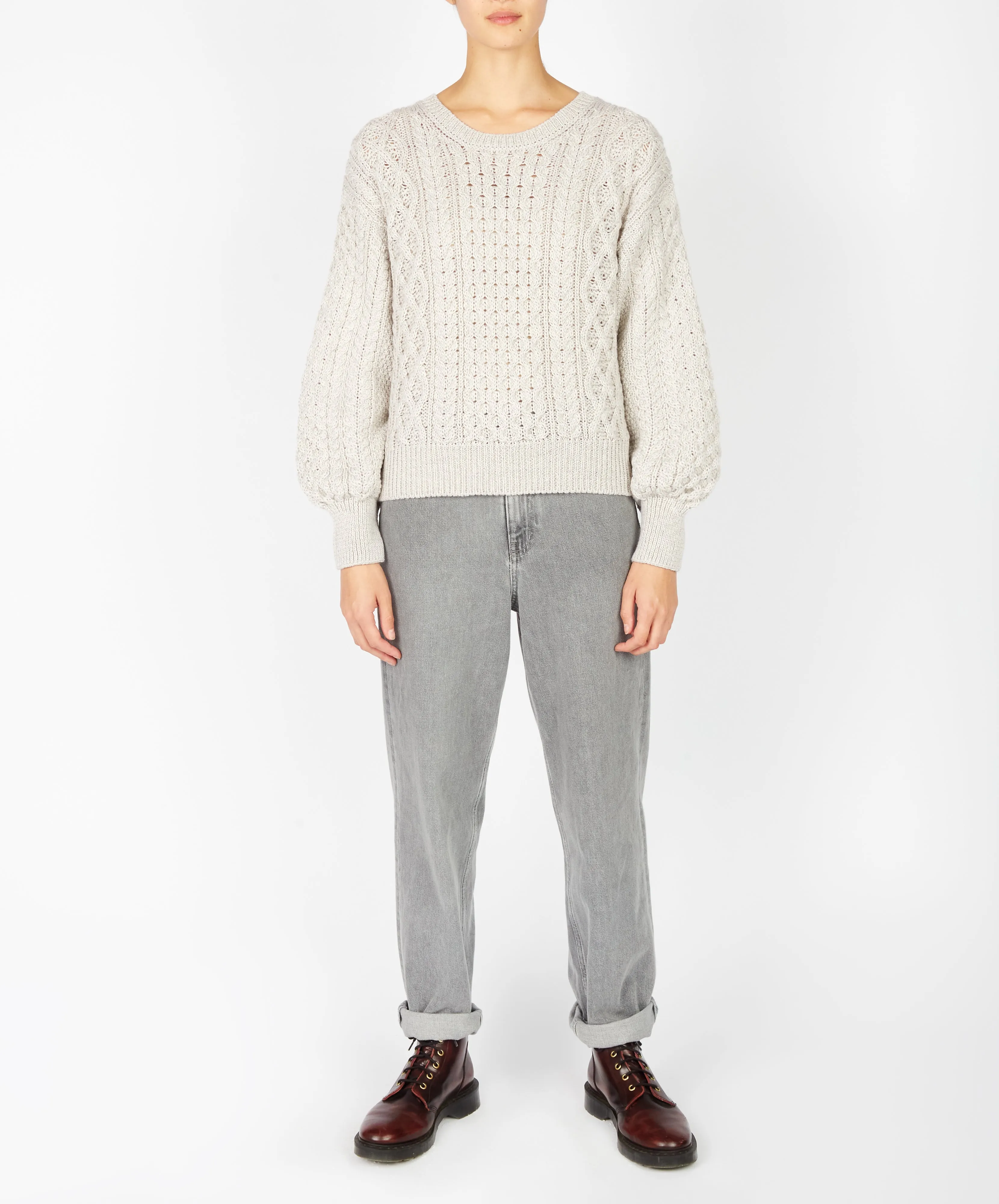 Honeysuckle Cropped Aran Sweater Silver Marl