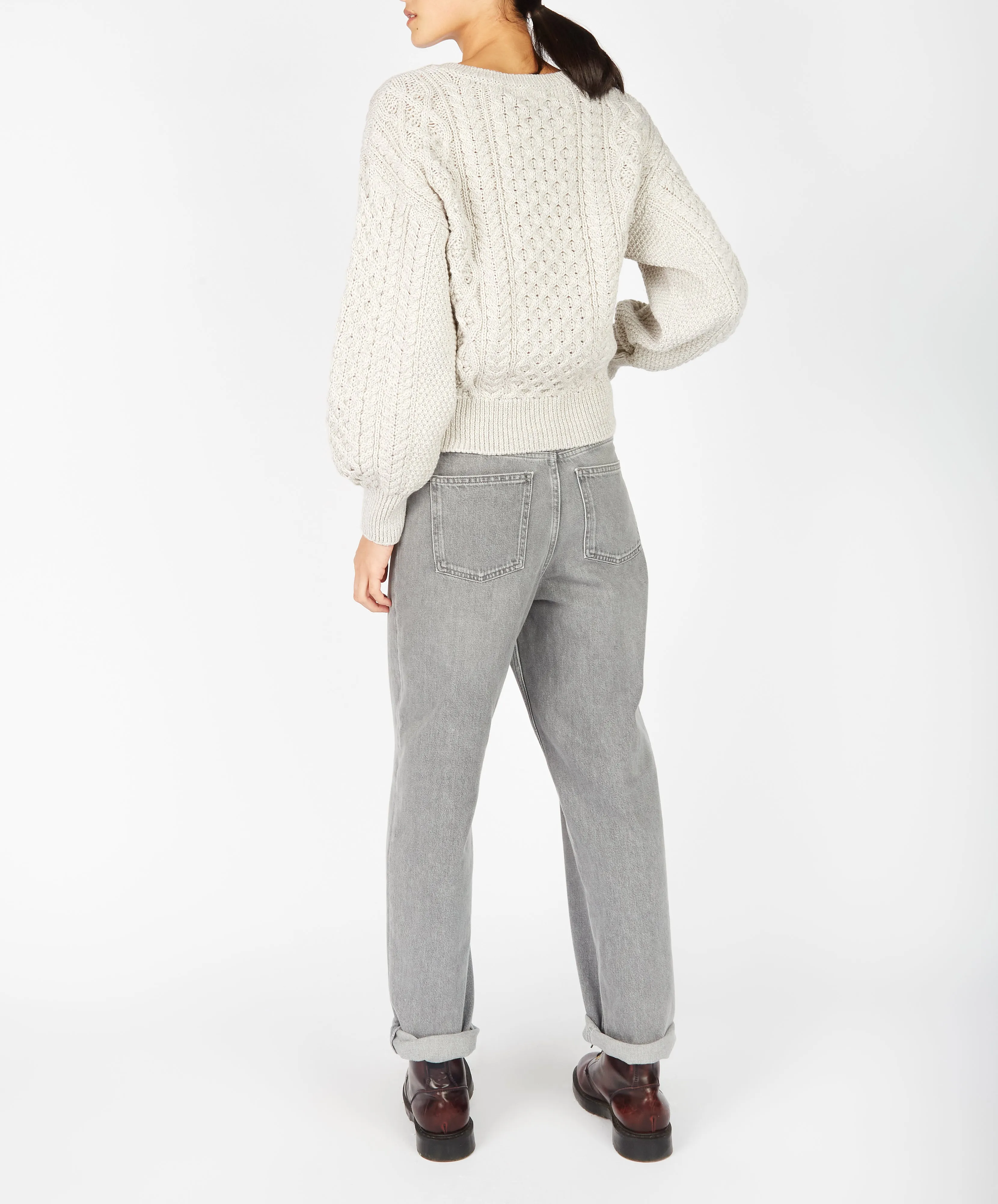 Honeysuckle Cropped Aran Sweater Silver Marl