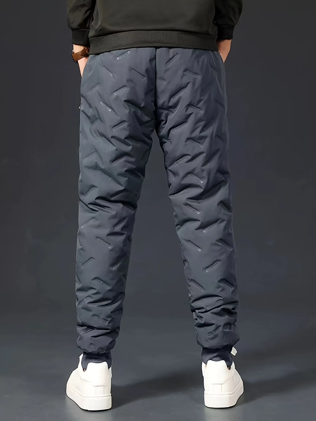 Ilooove Warm Fleece Thick Joggers, Men's Casual Zipper Pocket Windproof Sweatpants For Fall Winter