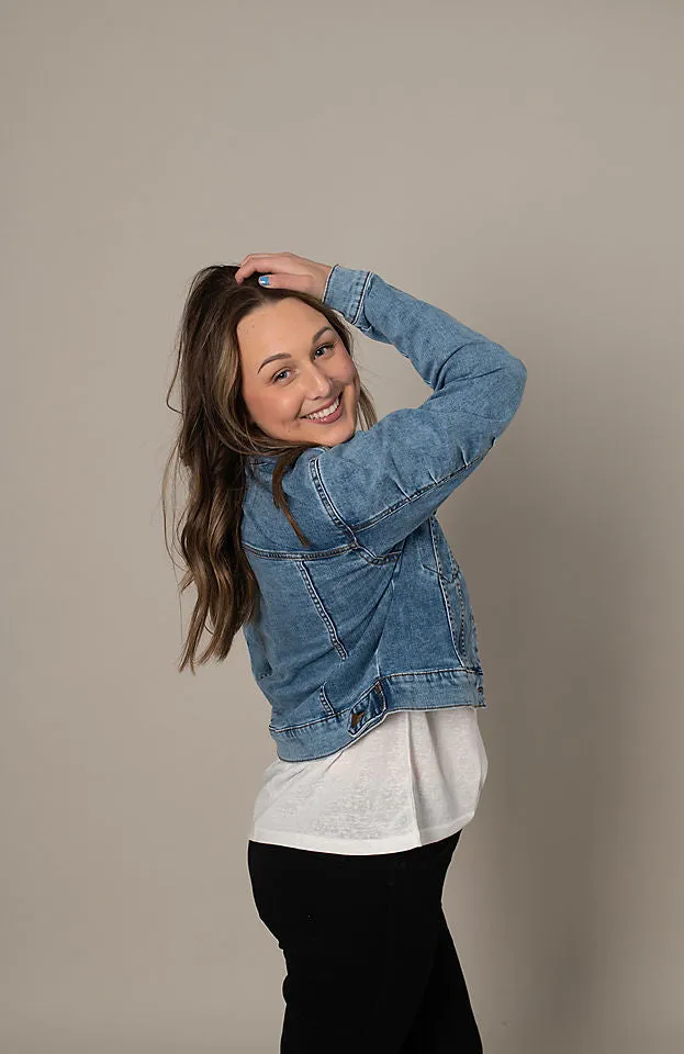 Jacqueline Pleat Sleeve Crop Denim Jacket