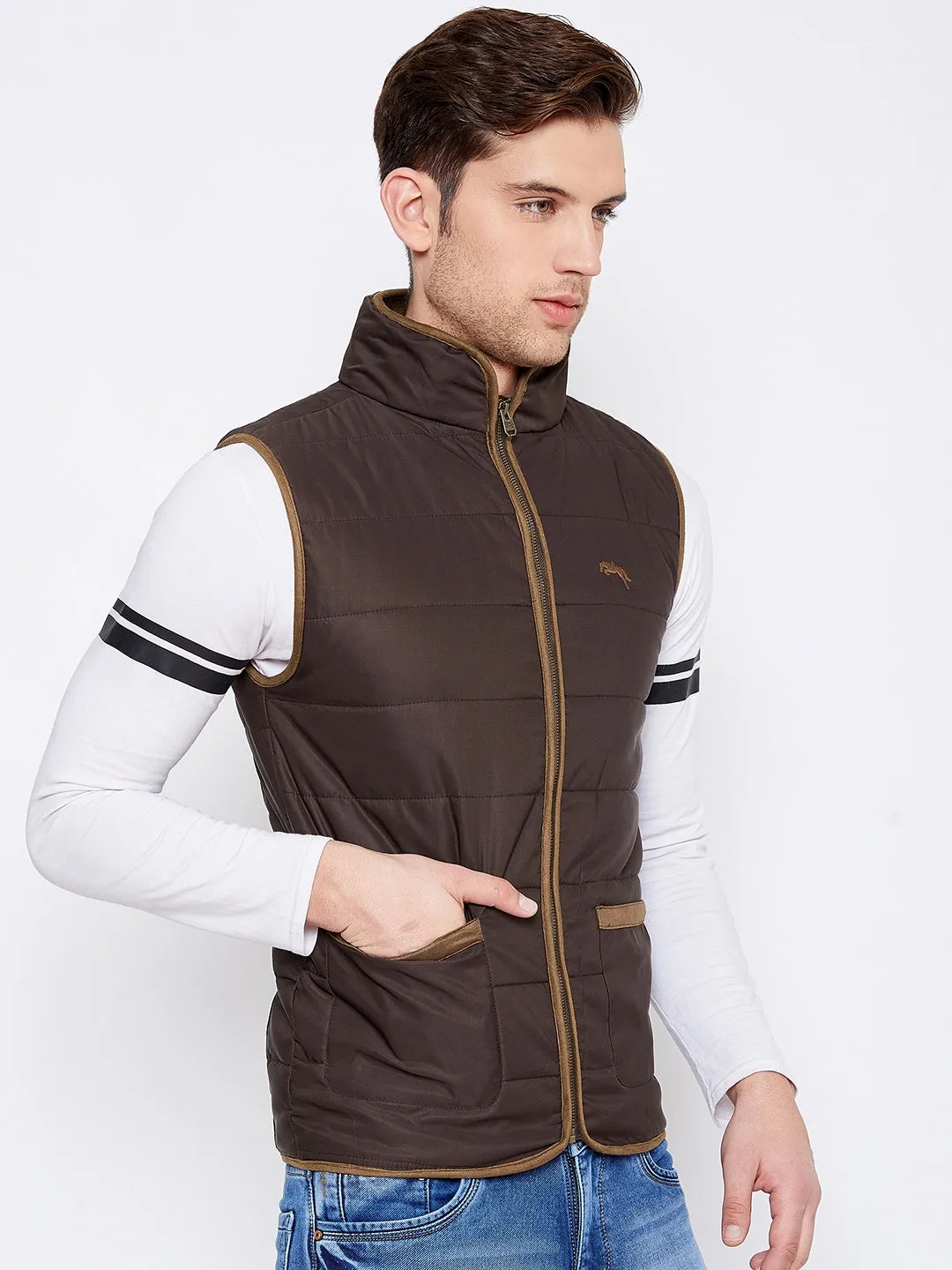 JUMP USA Men Coffee Brown Sleeveless Padded Jacket