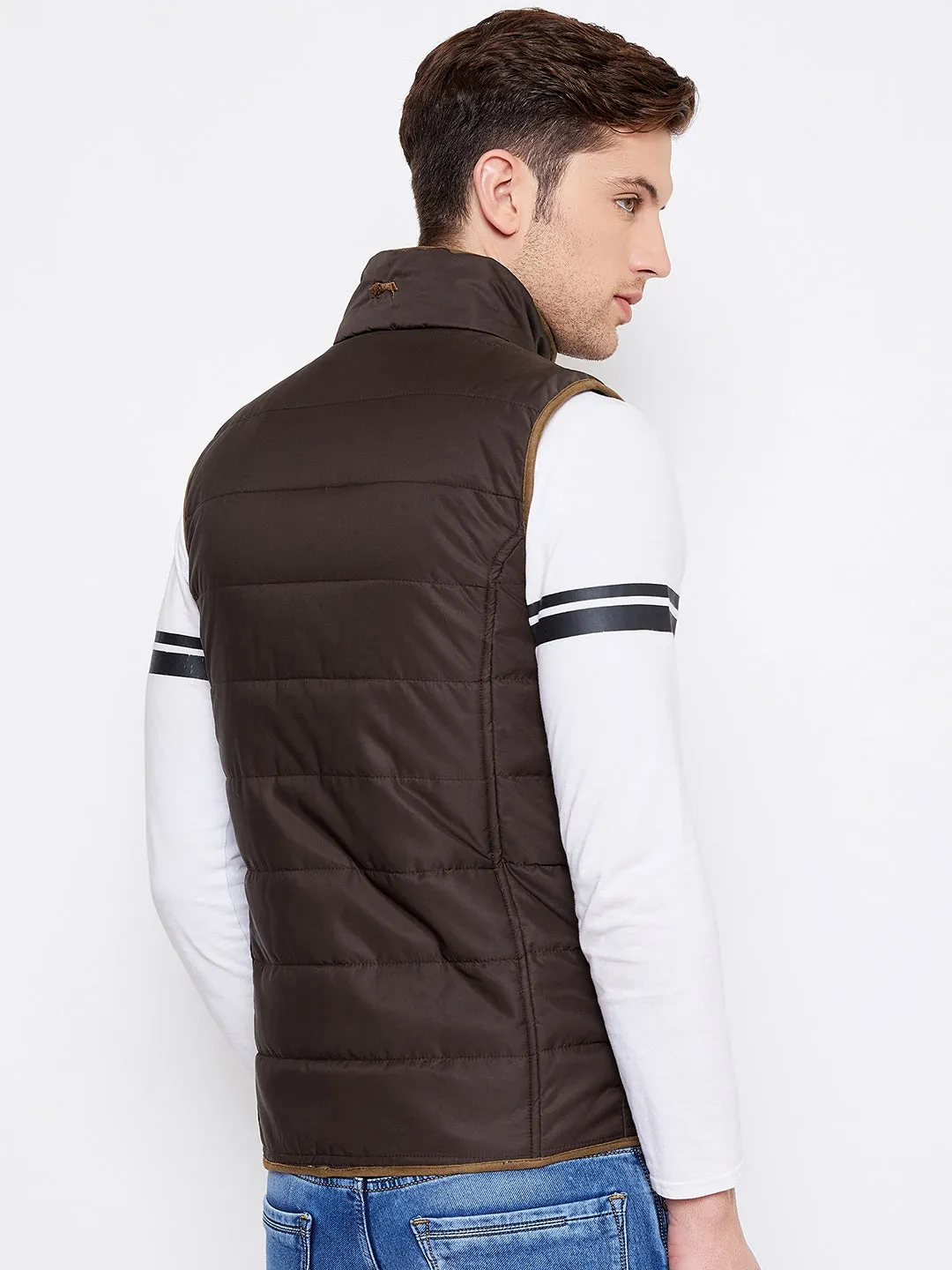 JUMP USA Men Coffee Brown Sleeveless Padded Jacket