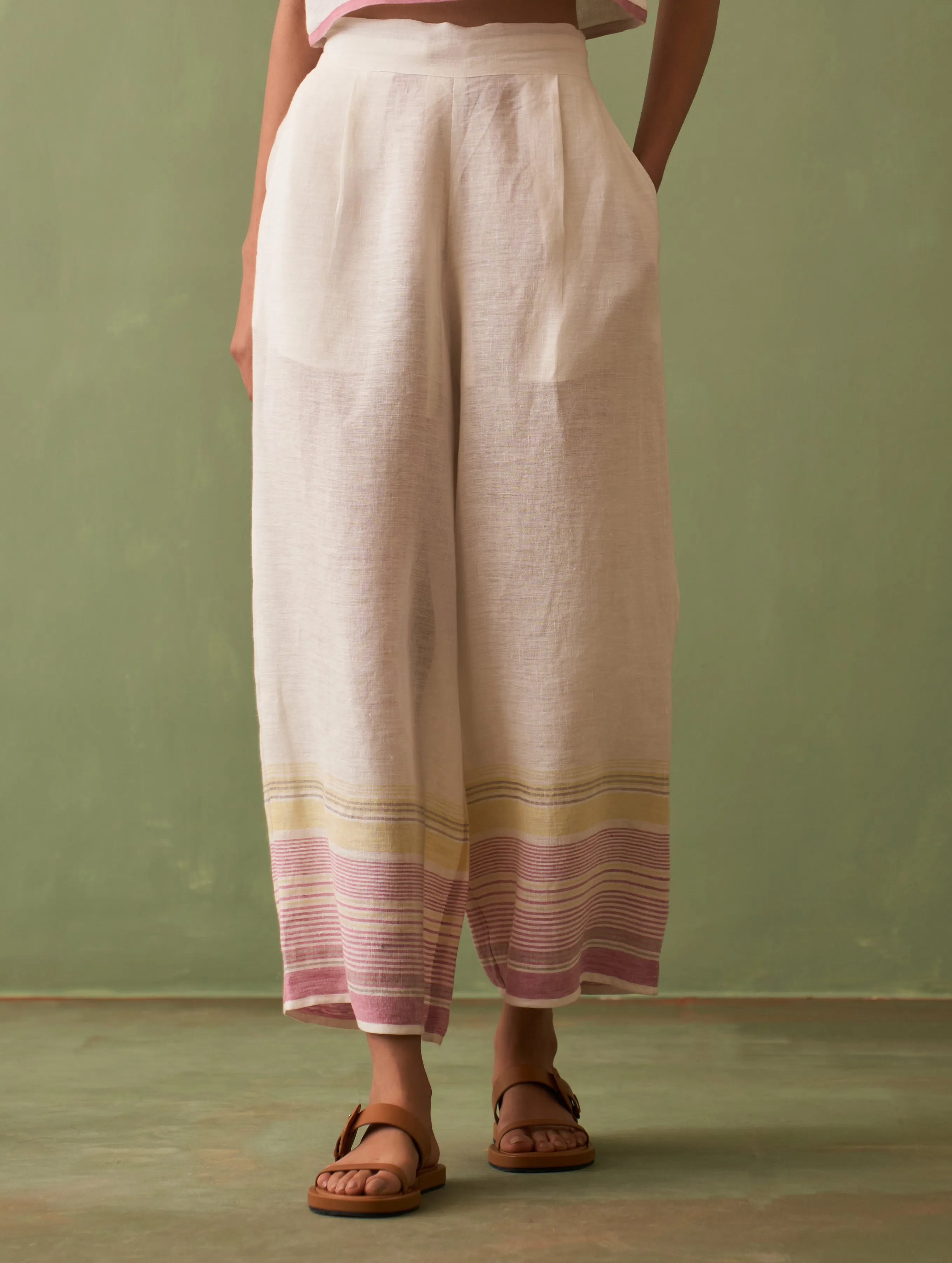 Kari Border Linen Co-ord Set - Ivory