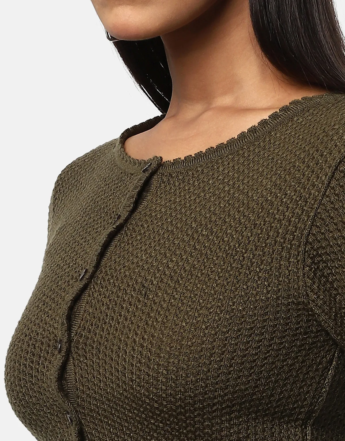 Knitted Women Front Buttons Crop Top