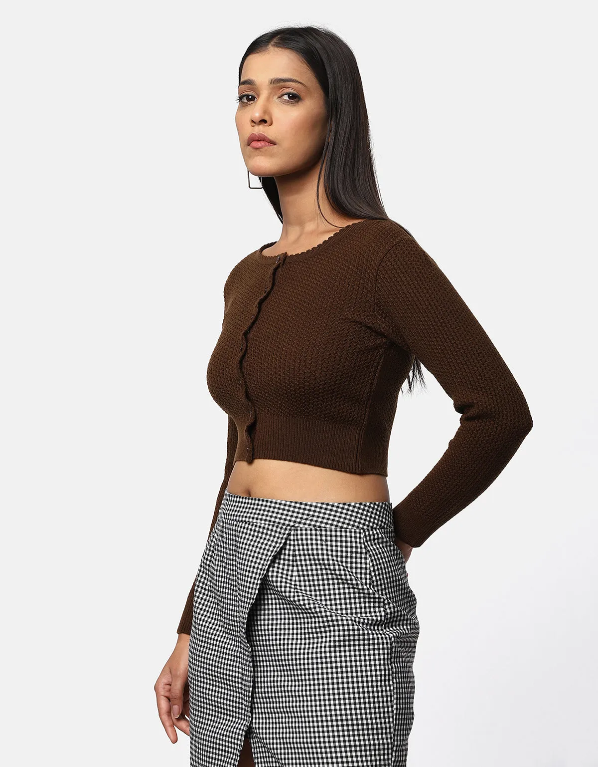 Knitted Women Front Buttons Crop Top