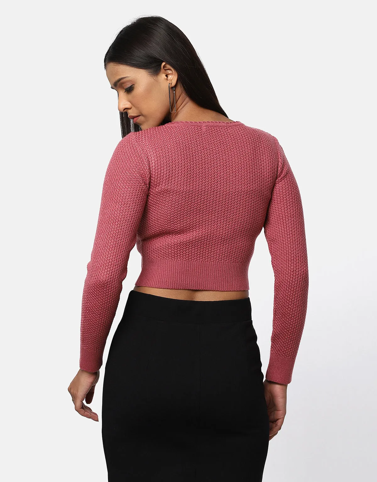 Knitted Women Front Buttons Crop Top