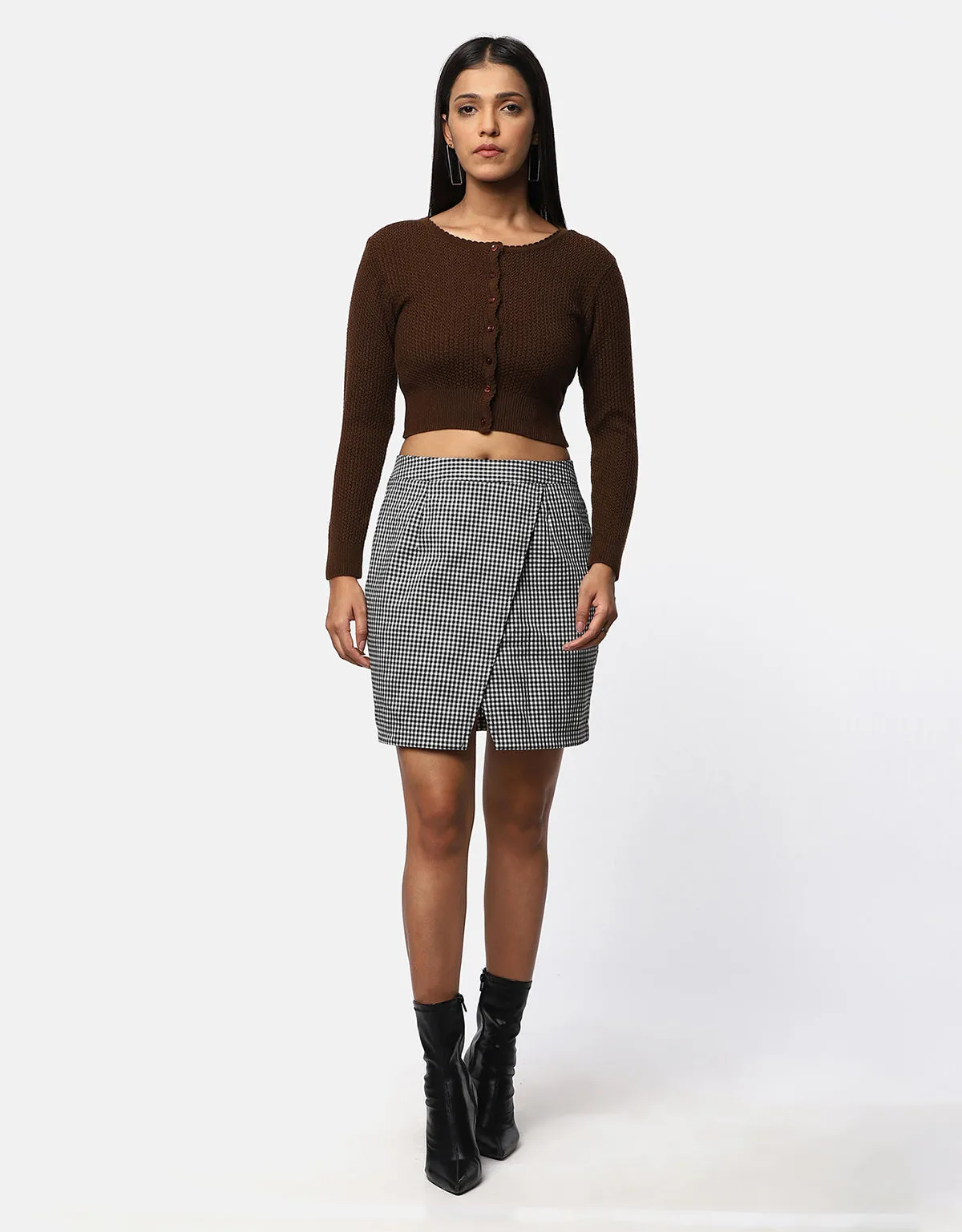 Knitted Women Front Buttons Crop Top