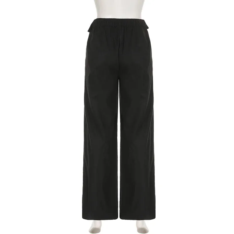 Korean Fashion Straight Suit Pants Solid Basic Harajuku Turn-Down Waist Wide Leg Trousers Folds Baggy Sweatpants 2023